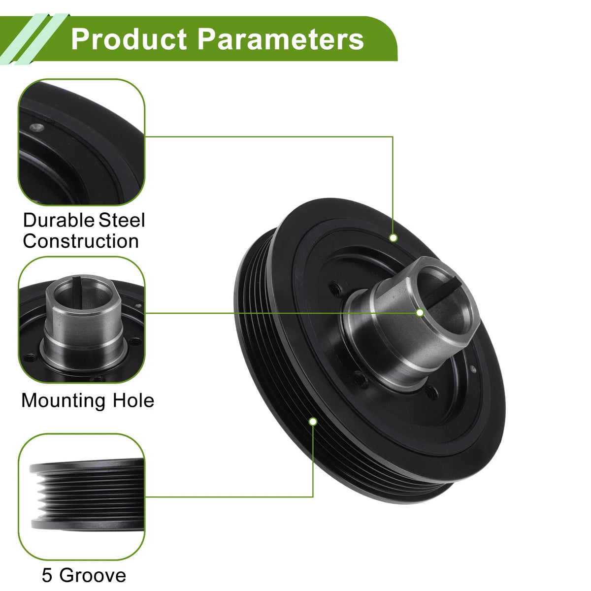 Engine Harmonic Balancer Crank Pulley for Toyota 4Runner (1996–2002) 1340875030 Steel Black