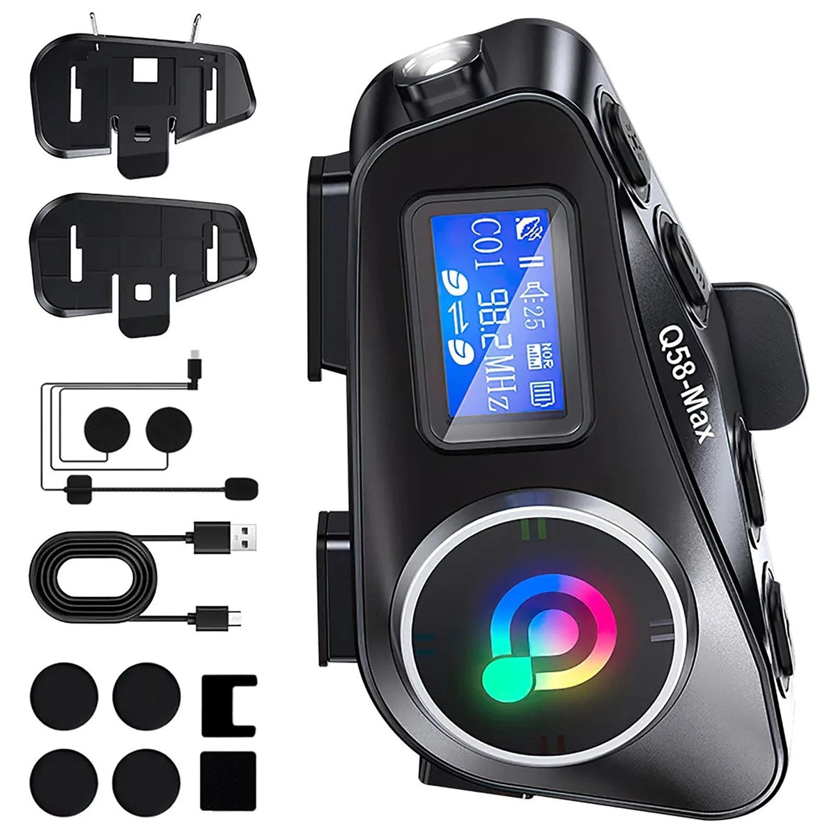 Bluetooth Helmet Intercom Headset for Motorcycle (LCD, Waterproof, FM Radio)