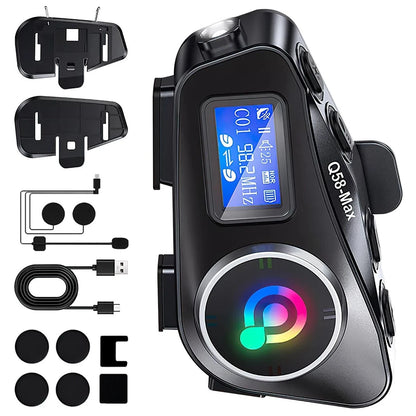 Bluetooth Helmet Intercom Headset for Motorcycle (LCD, Waterproof, FM Radio)