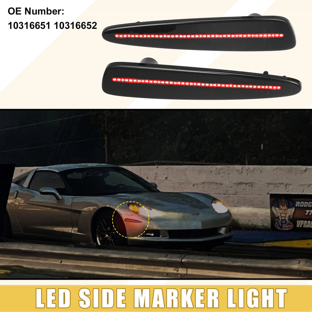Rear LED Side Marker Light for Chevy Corvette C7 (2014–2019) Black Red Pair