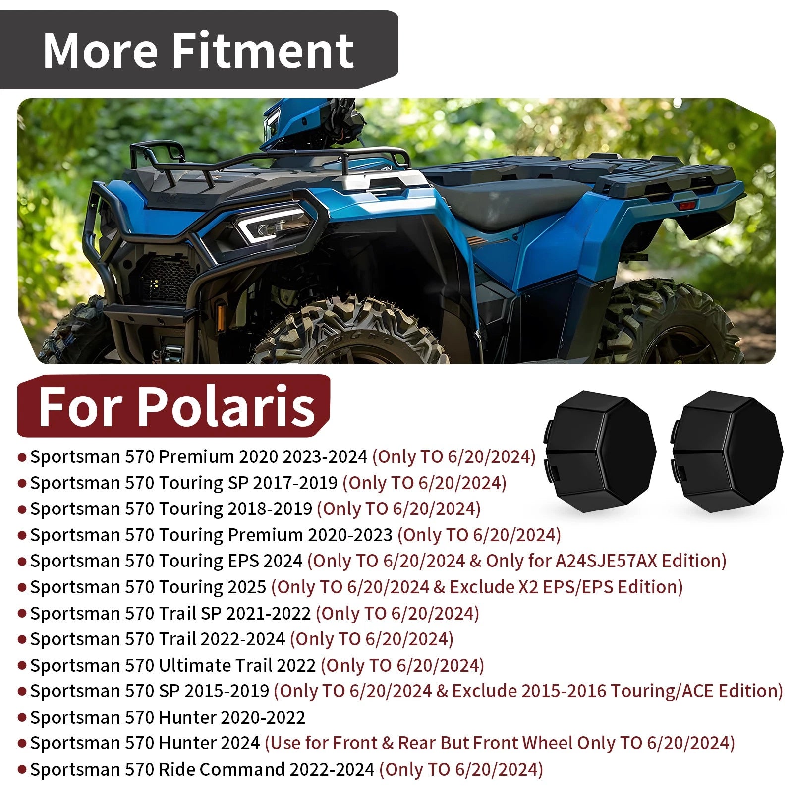 2X Matte Black Hub Cap Cover for Polaris Sportsman 570 (2020–2024)