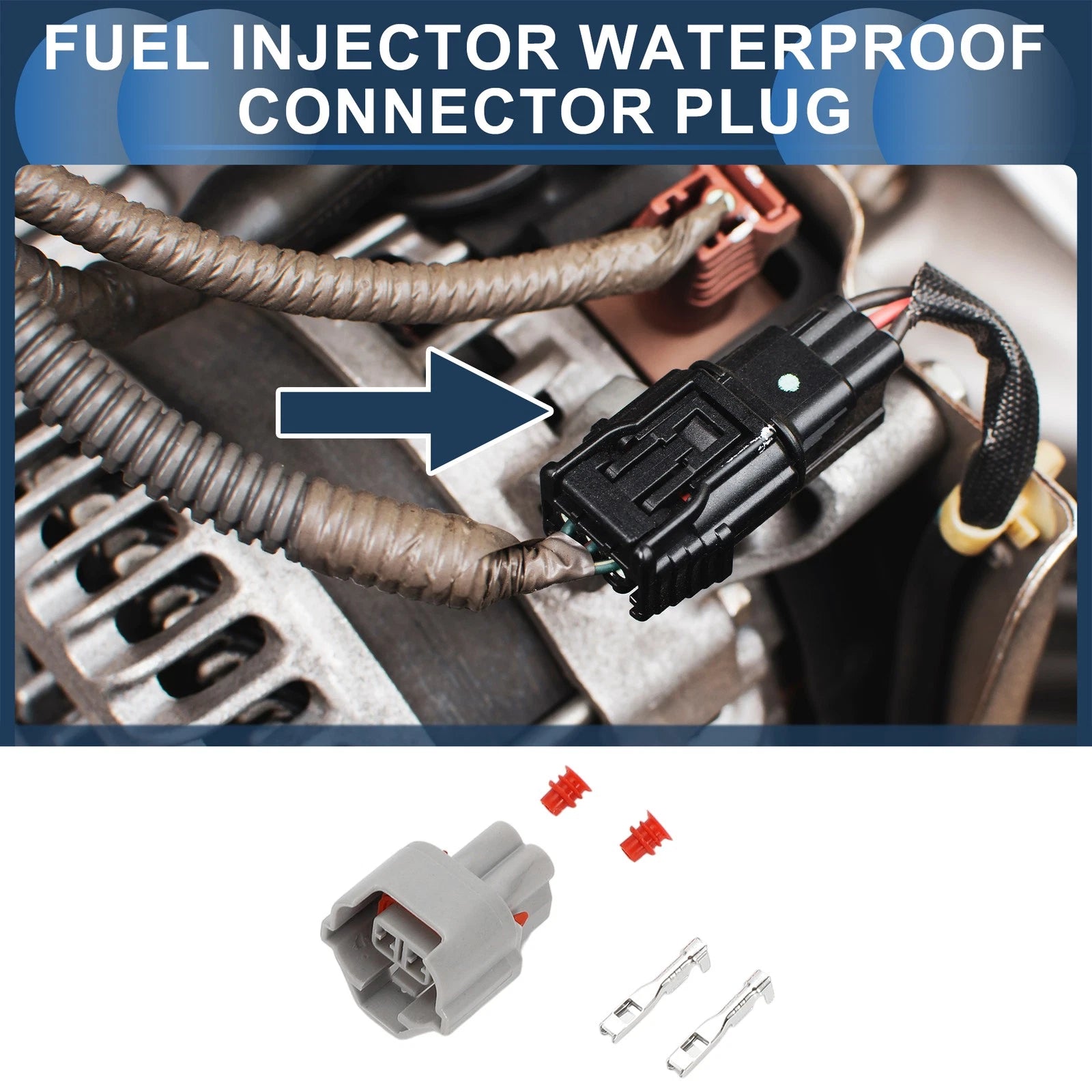 2 Pin Fuel Injector Waterproof Connector Plug for Nissan (Gray) (1 Set)
