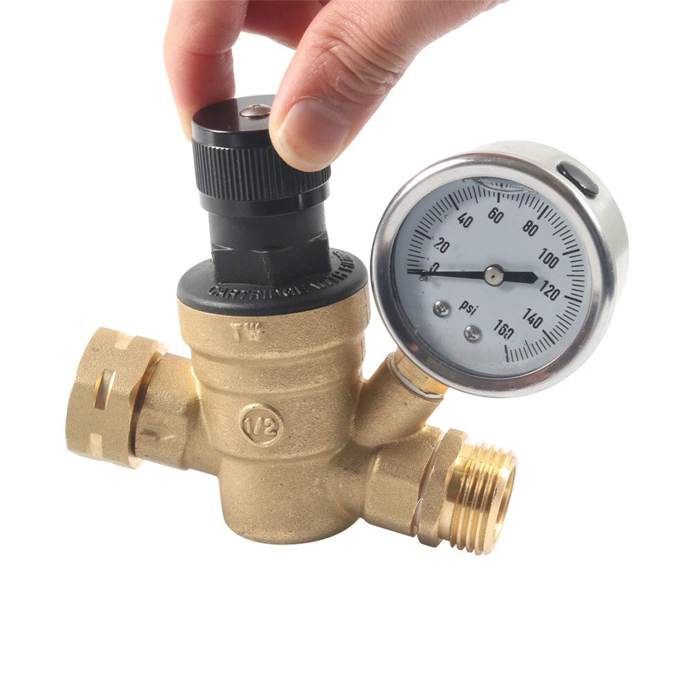 Adjustable RV Water Pressure Regulator Valve with Oil Gauge for Camper