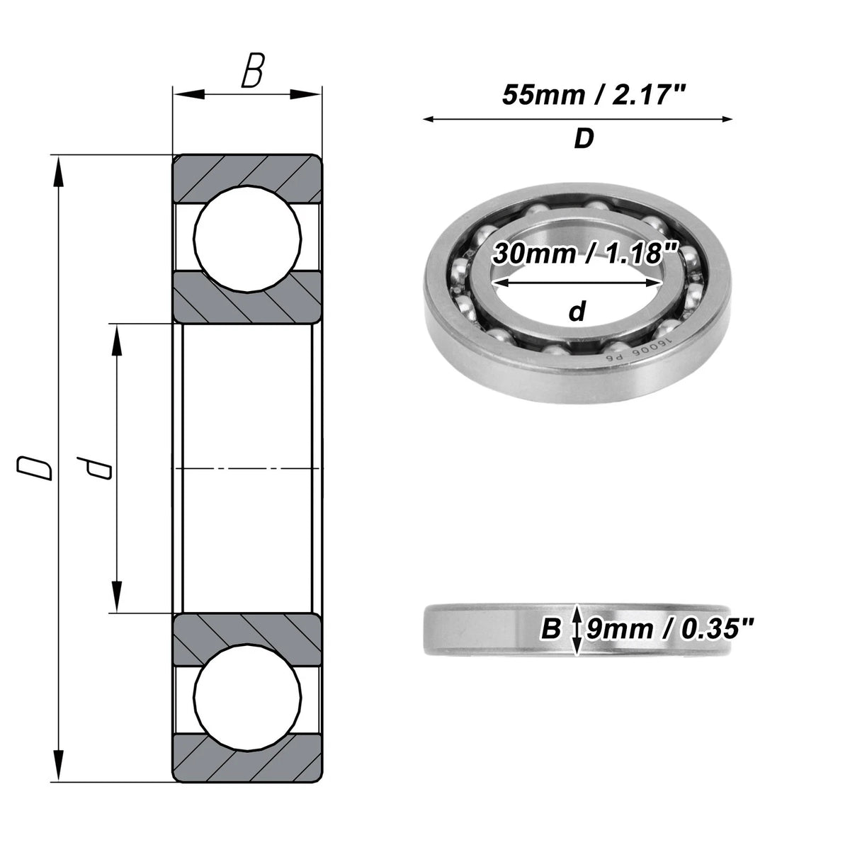 Deep Groove Ball Bearing 30x55x9mm for Scooter Skateboard (1 Pc)