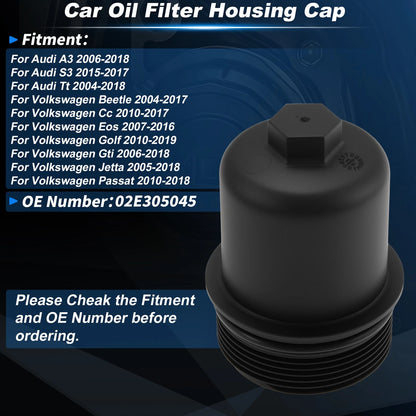 Car Oil Filter Housing Cap for Audi A3 (2006–2018) 02E305045 Plastic Black