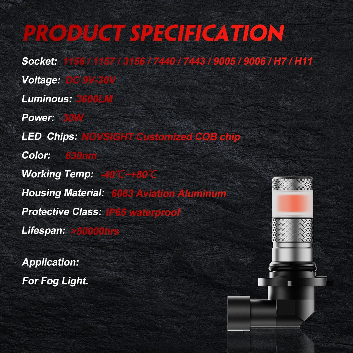 2X LED Fog Light Bulbs 9006 HB4 for NOVSIGHT (6500K)