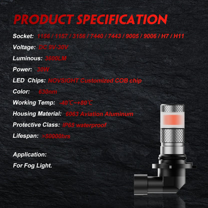 2X LED Fog Light Bulbs 9006 HB4 for NOVSIGHT (6500K)