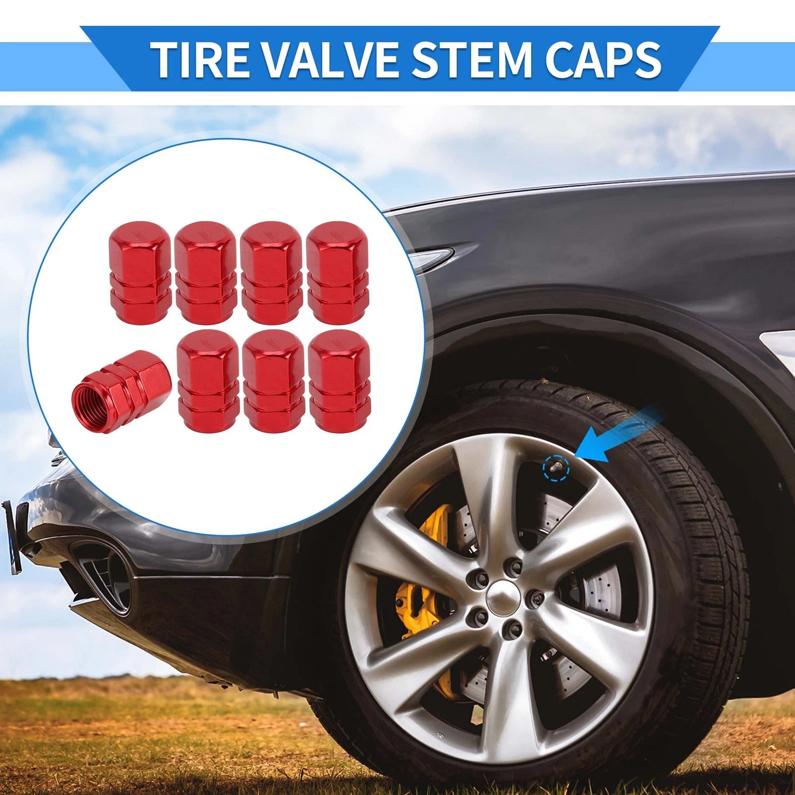 Tire Valve Stem Caps Replacement for Car SUV RV Wheel (10x17mm) 8 Pack
