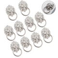 10Pcs Silver Lion Head Door Pull Handle Ring Dresser Drawer Knob Cabinet Pulls