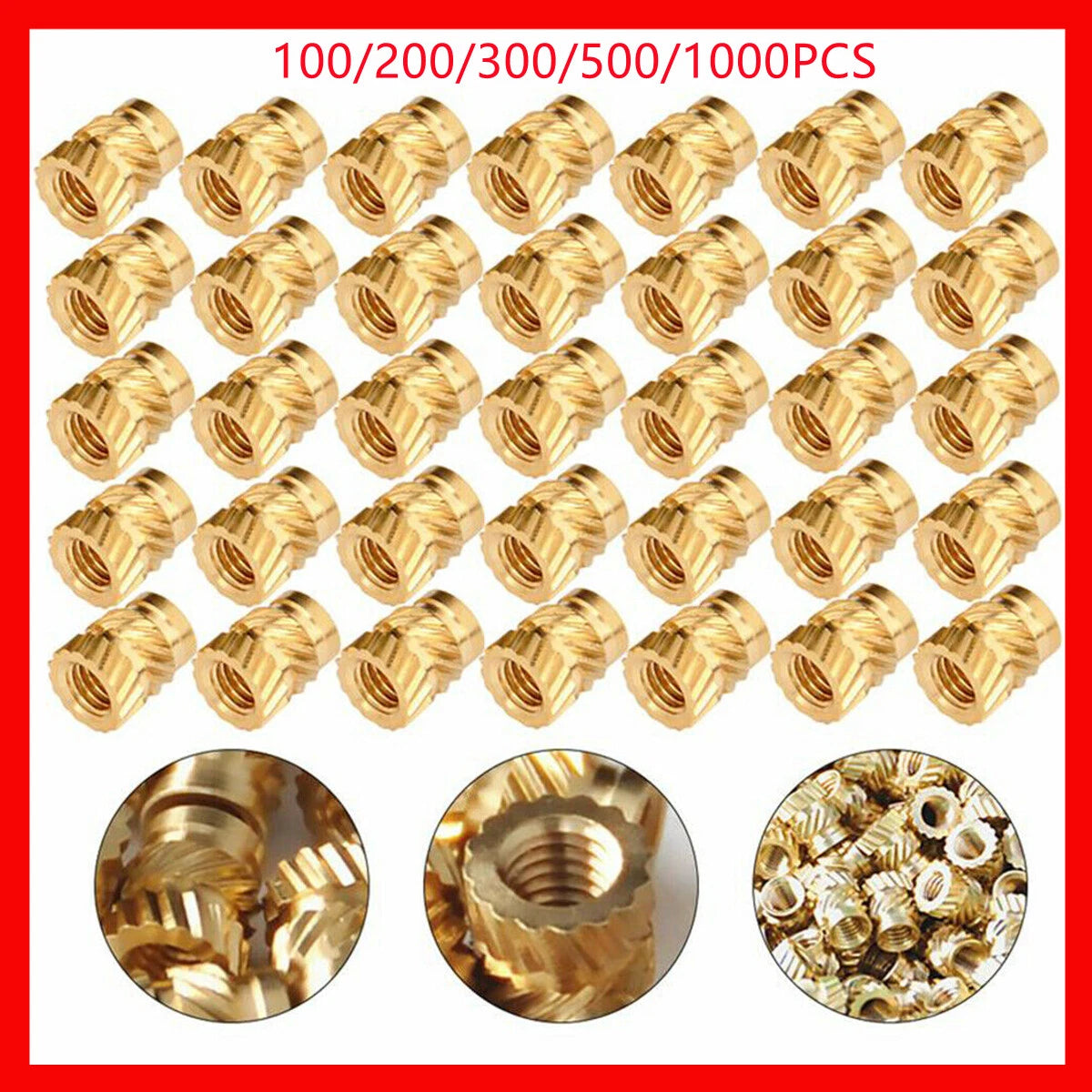 M3 Thread Knurled Brass Inserts (100-1000PC) - Heat Resistant