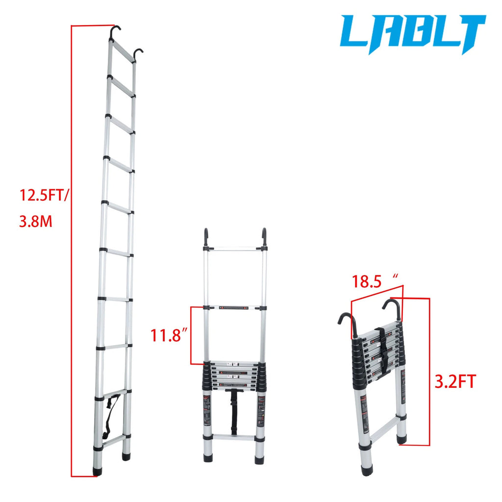 Telescoping Ladder 12.5 FT with Hooks for Multiple Uses