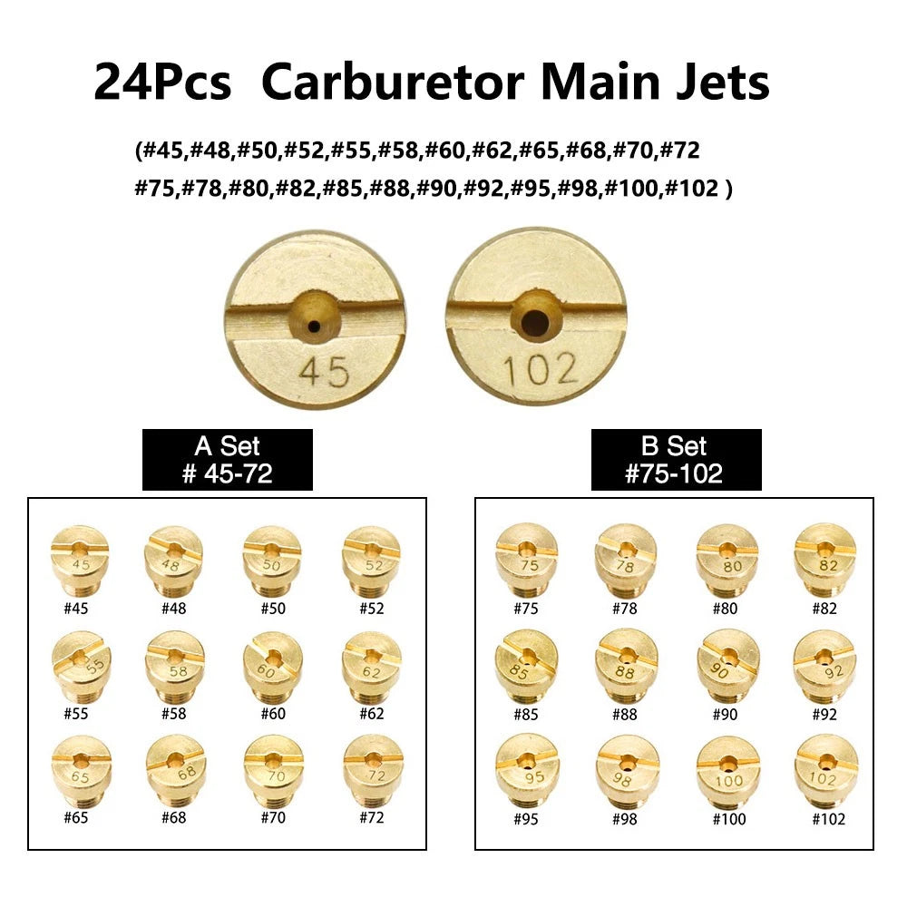 24Pcs M5 Carburetor Main Jet for Dellorto PHBG AD/DS Racing (#45 - #102)
