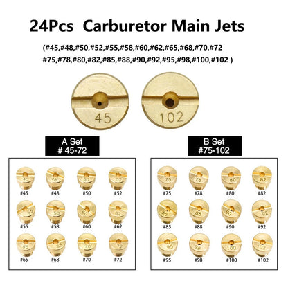 24Pcs M5 Carburetor Main Jet for Dellorto PHBG AD/DS Racing (#45 - #102)