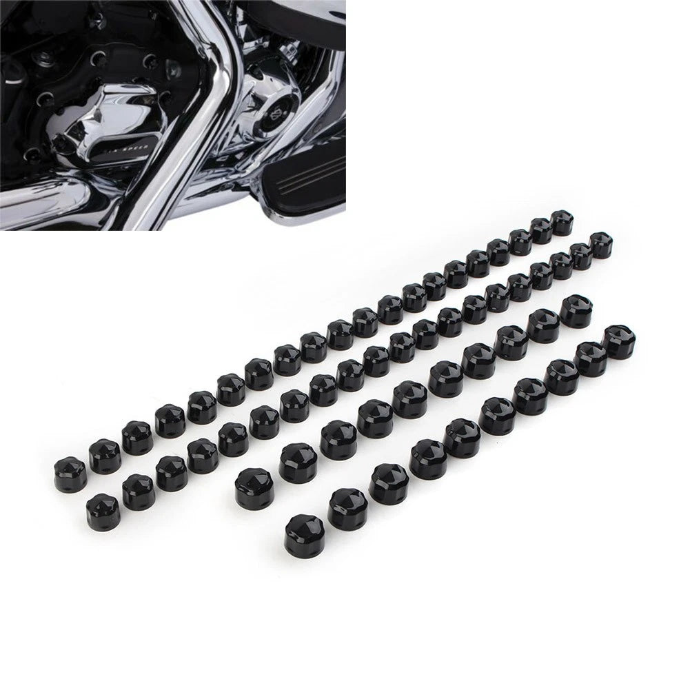 60pc Black Engine Kaps Bolt Covers for Harley Road Street Glide Softail (2017–Present)