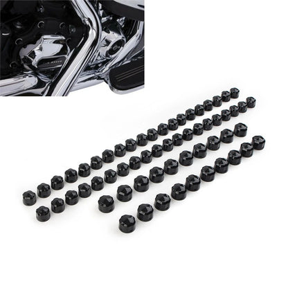 60pc Black Engine Kaps Bolt Covers for Harley Road Street Glide Softail (2017–Present)
