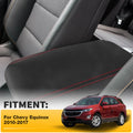 Black Leather Console Lid Armrest Cover for Chevy Equinox (2010–2017) Red Stitch