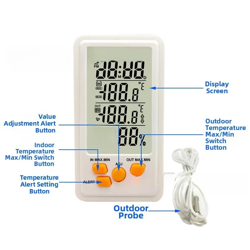 HTC-3 Indoor Hygrometer Thermometer with Calendar Clock and Daily Alarm