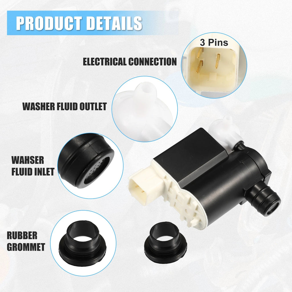 Windshield Washer Motor Pump with Grommet for Hyundai Veloster (2012–2017)