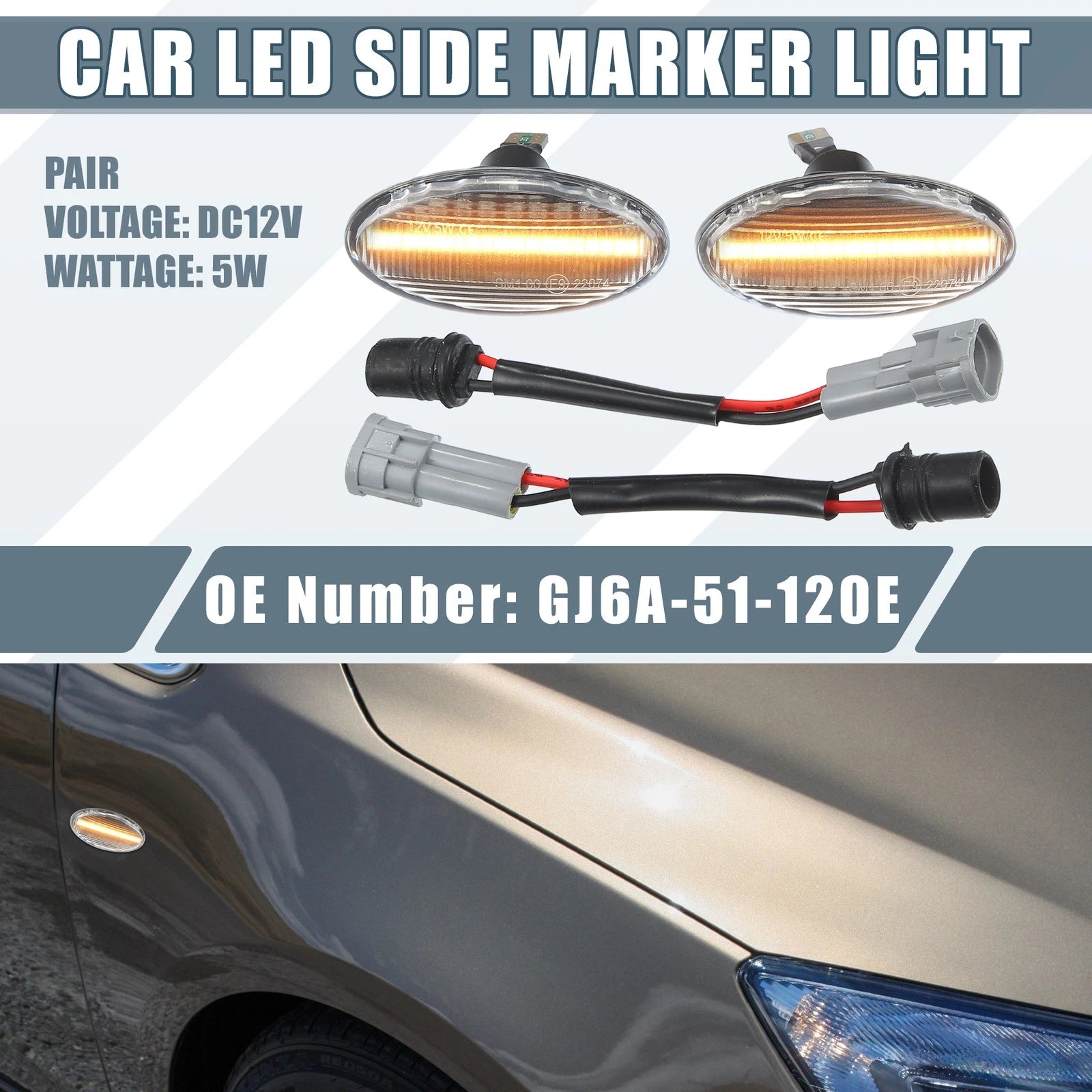 LED Side Marker Amber Light Replacement for Mazda 3 (2004–2009) Clear 1 Pair
