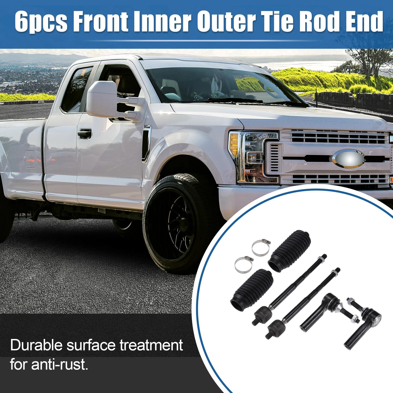 6pcs Front Inner Outer Tie Rod End Links for Ford Taurus (2013–2017)