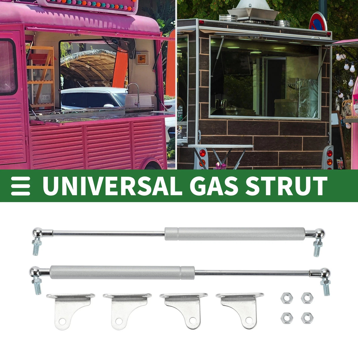 2X Lift Supports Struts for 100lb 15inch Silver Tone