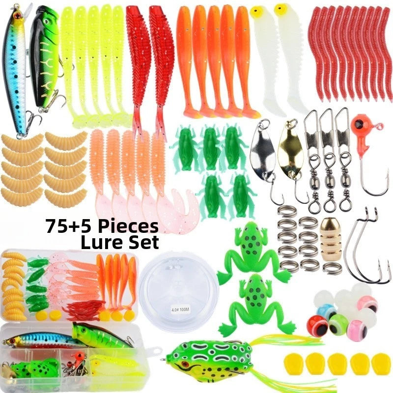 80 Piece Assorted Fishing Lure Kit with Spoons, Soft Baits, Hooks & Tackle Box