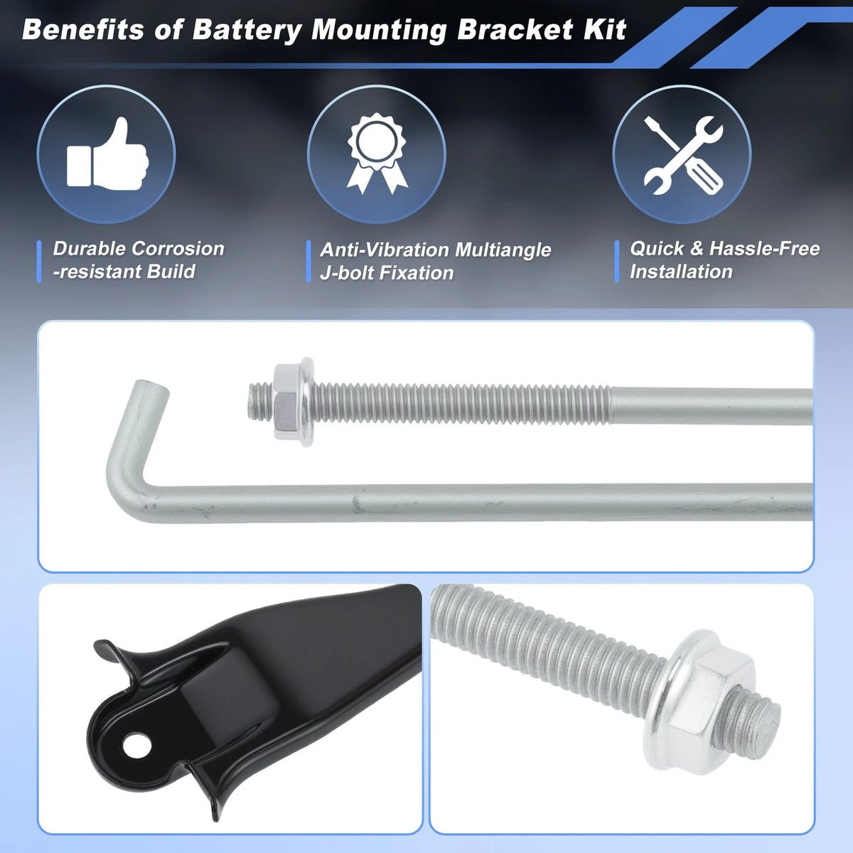Battery Hold Down with 304 Stainless Steel J Bolt for Honda Odyssey (1999–2017)