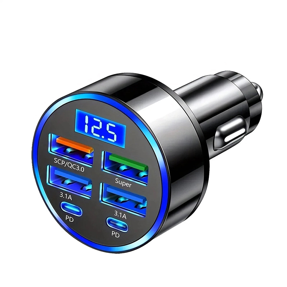 6-Port Car Charger for 12-24V Vehicles (Fast Charging, Temperature Control)