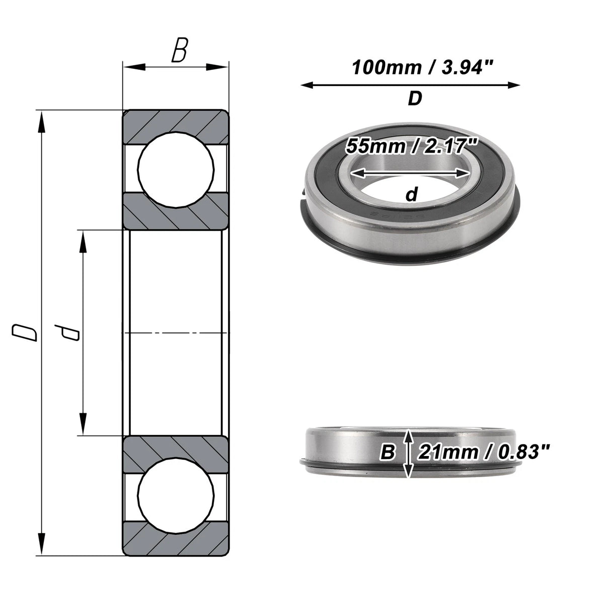 Deep Groove Ball Bearing 55x100x21mm for Scooter Skateboard (1 Pc)