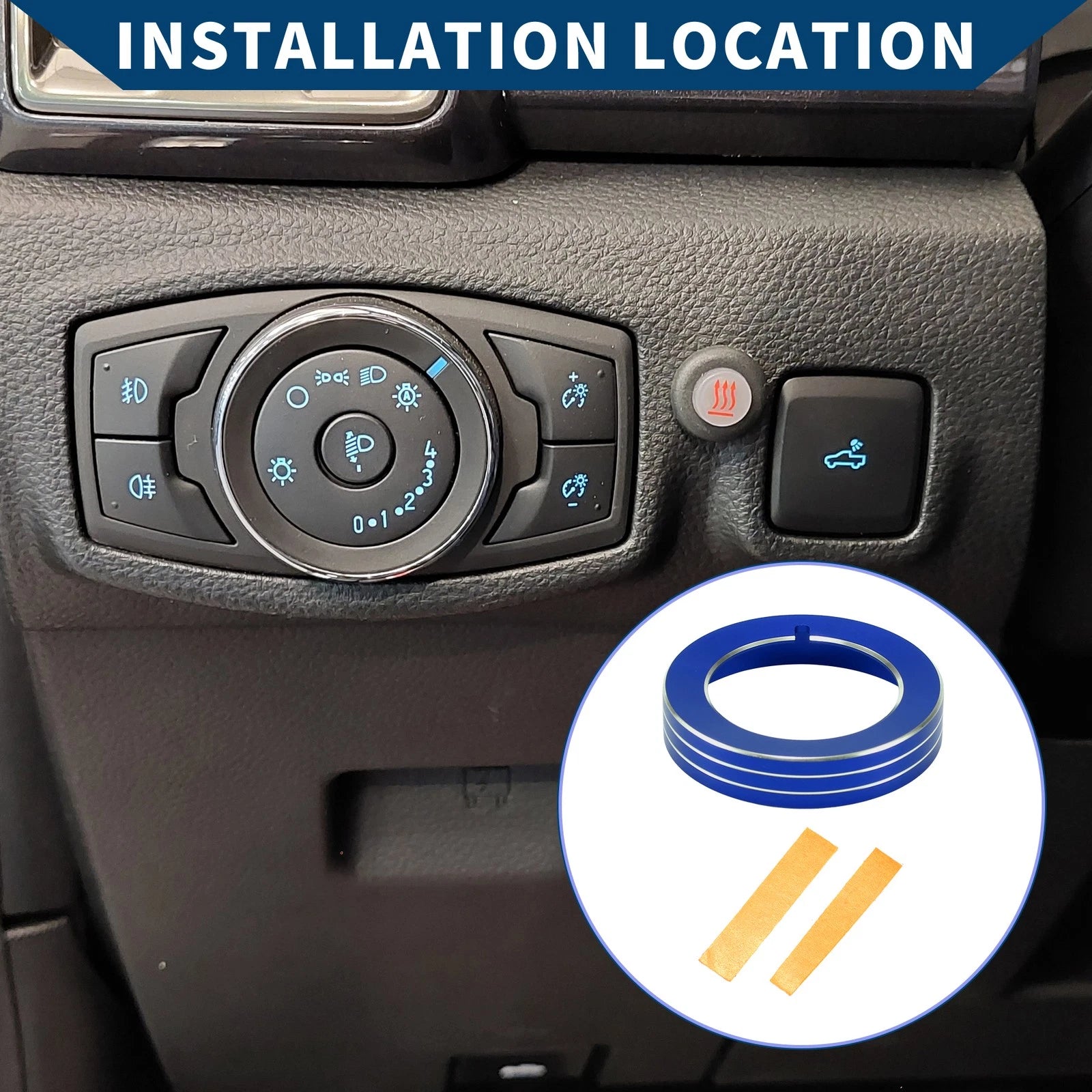 Headlight Switch Knob Cover Ring for Ford Mustang (2015–2020) Blue