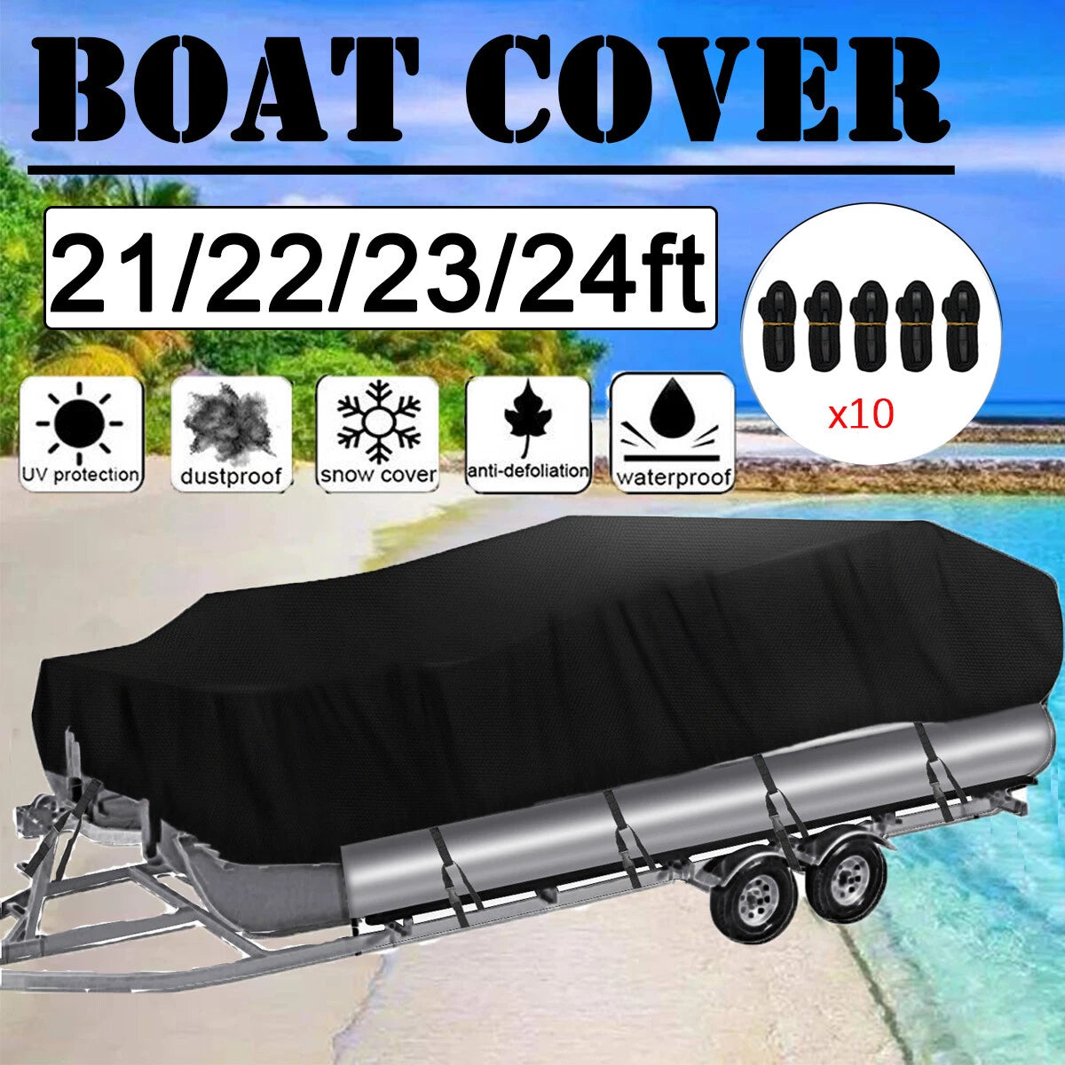 Waterproof Boat Cover for V-Hull Runabouts (Universal Fit)