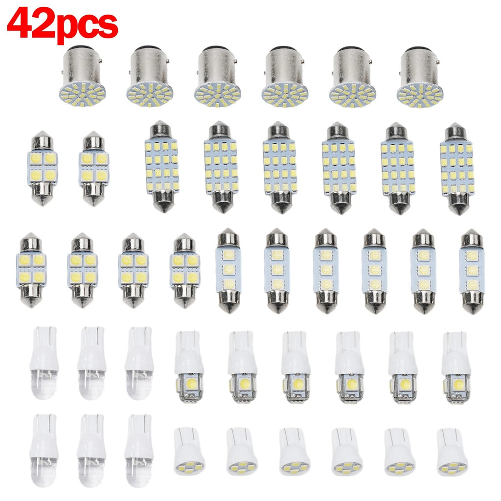 42PCS White LED Light Bulbs for Car Interior (Universal Fit)