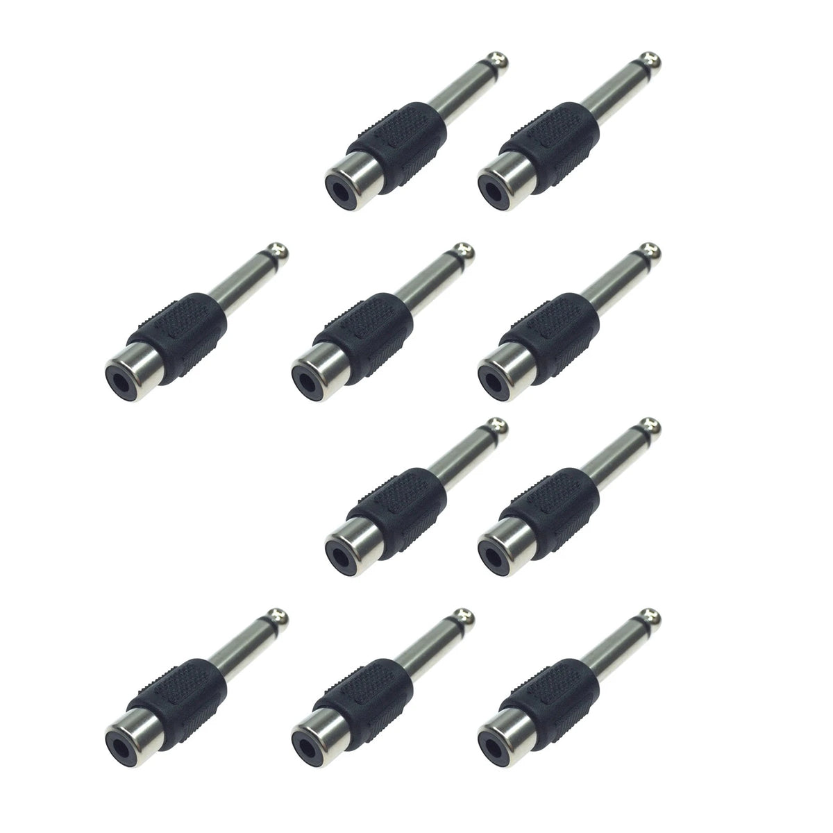 RCA F Jack to 1/4" M Mono Plug Audio Stereo Adapter Connector (10 Pack)