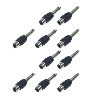 RCA F Jack to 1/4" M Mono Plug Audio Stereo Adapter Connector (10 Pack)