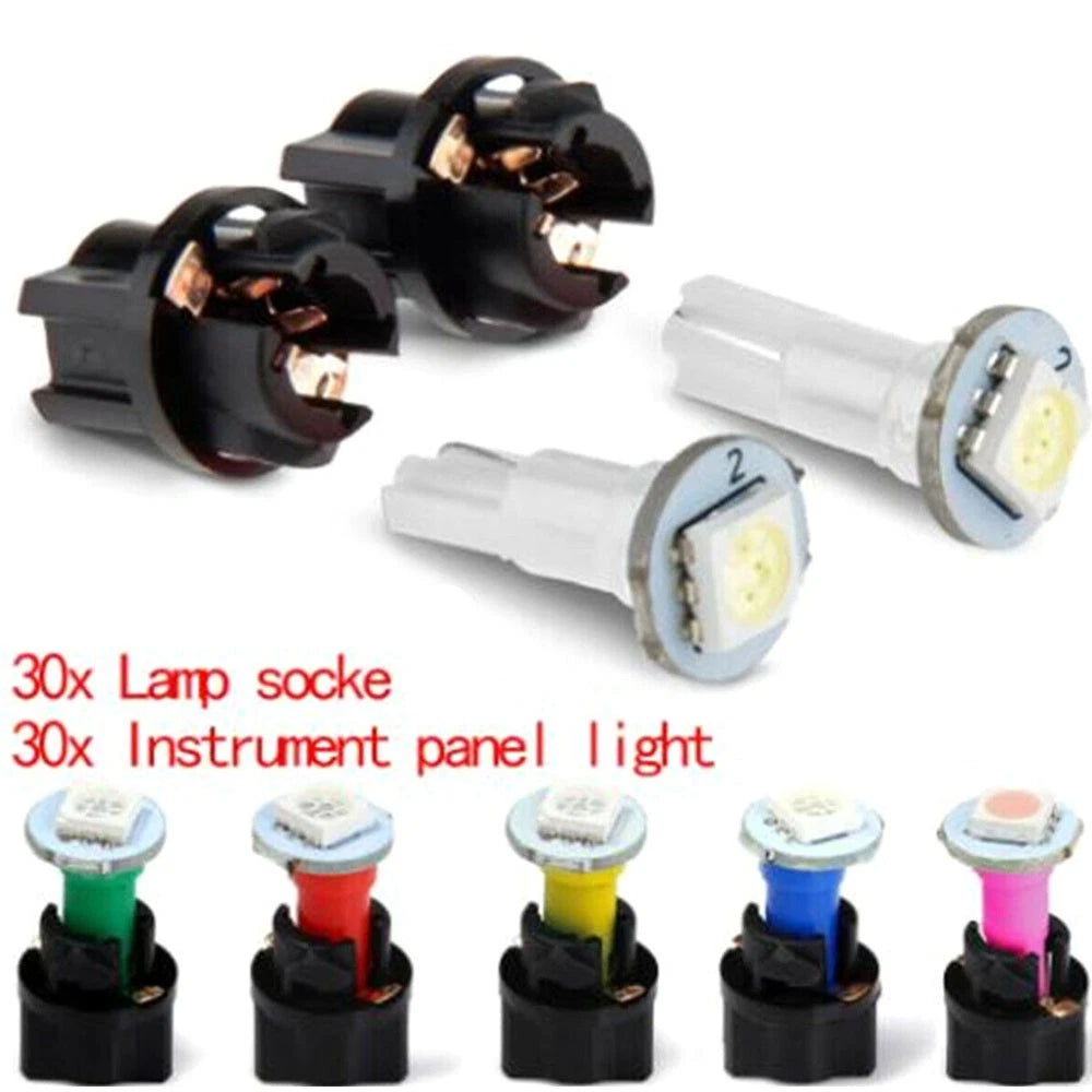 30Pcs T5 Twist Socket LED Light Bulb for Car Instrument Panel Cluster