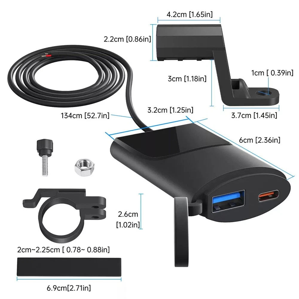 Dual USB Fast Charger Adapter for Motorcycle (QC3.0+PD, Waterproof)