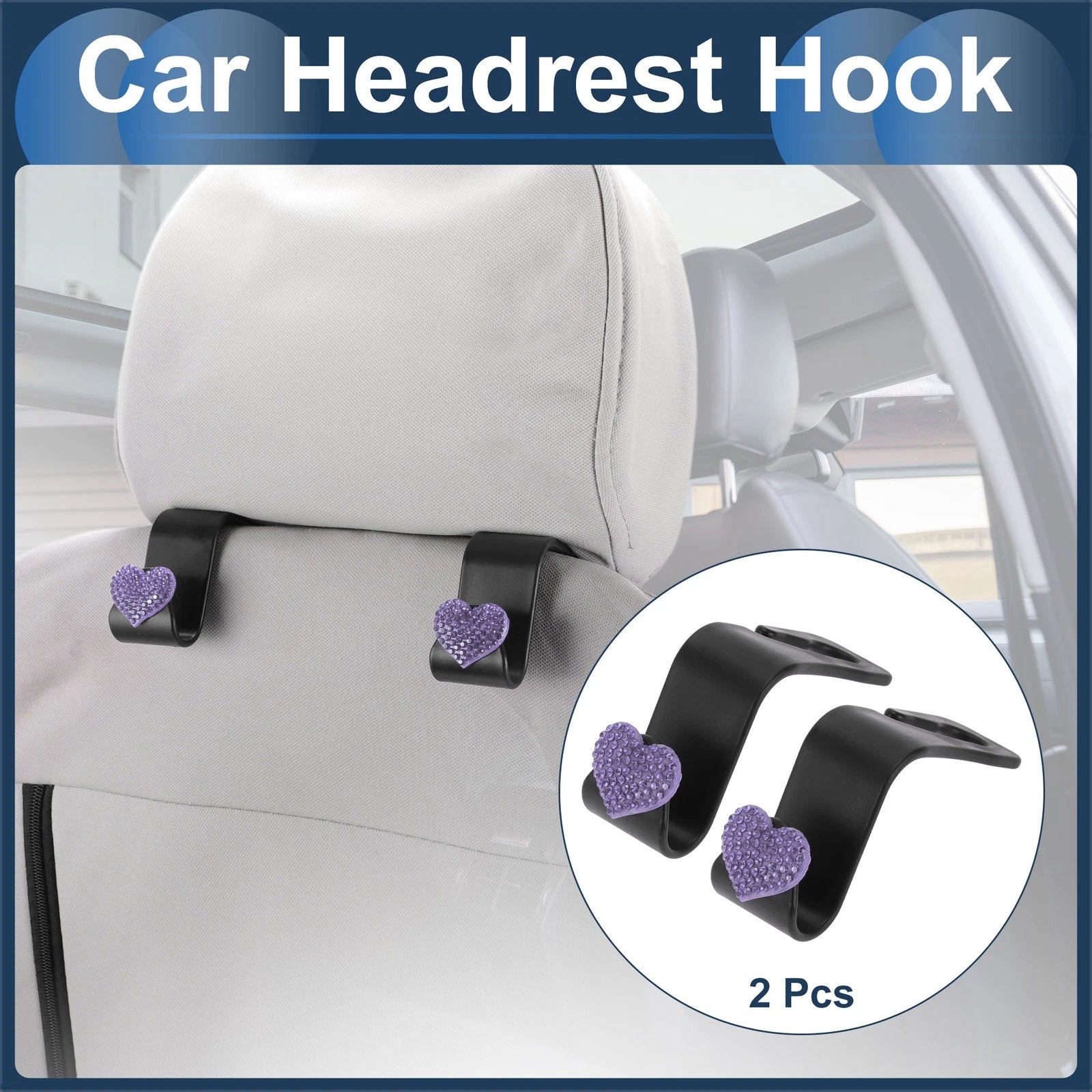 2 Pcs Universal Car Seat Headrest Hook for Hanging Purses (Purple)