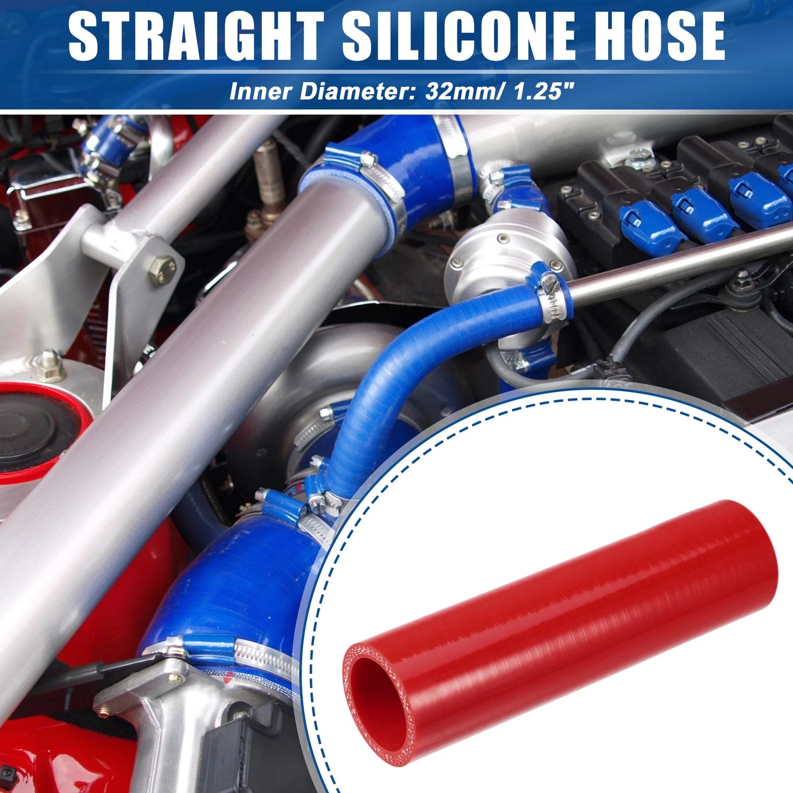 1.25" ID 6" Length Silicone Reducer Hose Coupler for Intercooler Red