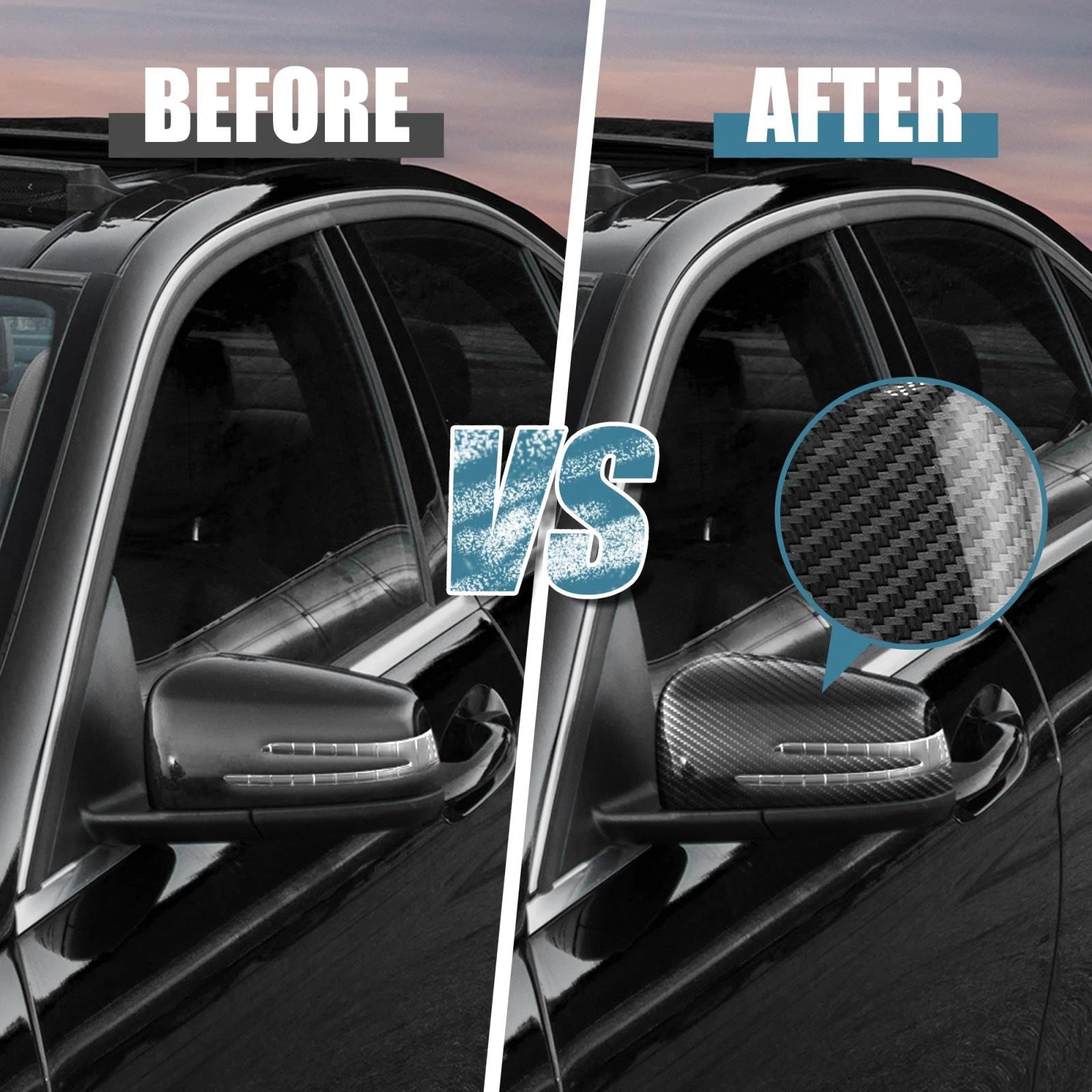 Side Door Mirror Cover Cap Carbon Fiber Pattern Replacement for Mercedes W204 (2008–2016)