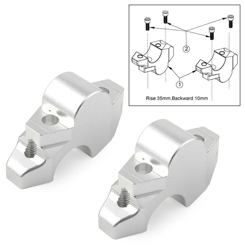 2X Silver Motor Handle Clamp Handlebar Riser Bar for Honda XADV-750 (2017–2019)