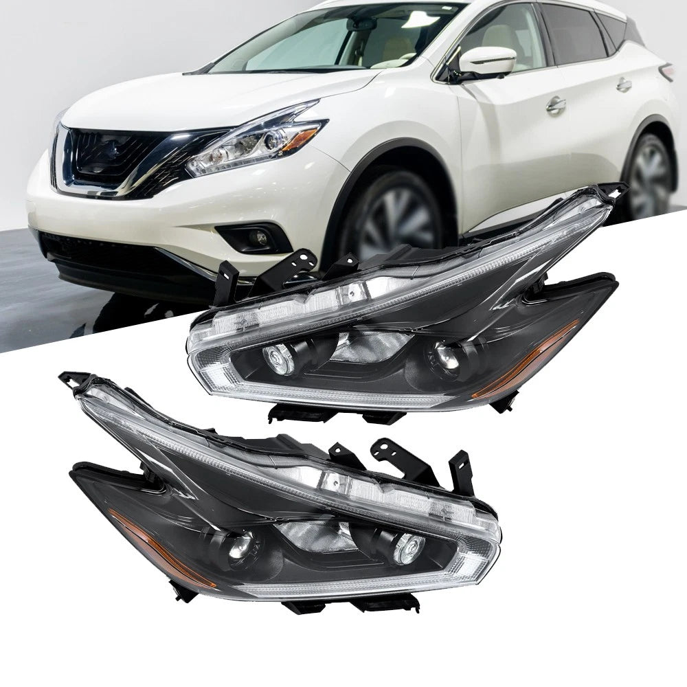 Halogen Black Projector Headlights for Nissan Murano (2015–2018) LED DRL