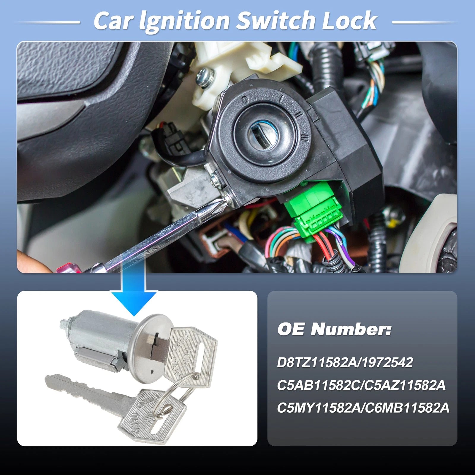 Ignition Lock Cylinder for Ford Bronco (1966–1979) with 2 Keys