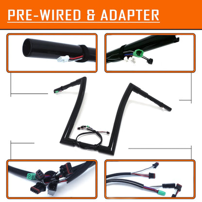 12" Prewired 1.5" Ape Hanger Handlebar for Harley Road King FLHR FLHRC (2014–2015)