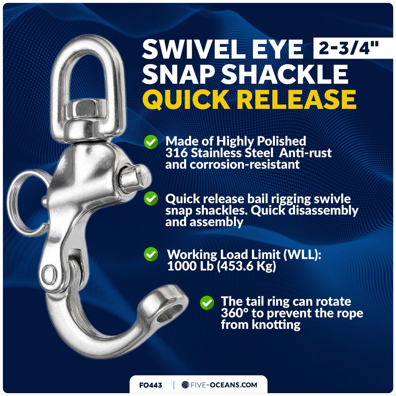 Swivel Eye Snap Shackle Quick Release Bail for Sailing Boat (2-3/4")