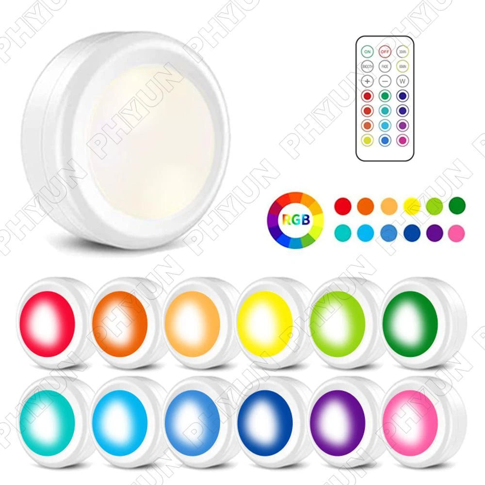 3Pcs Wireless RGB LED Lights Under Cabinet Closet Shelf Counter Lamp with Remote