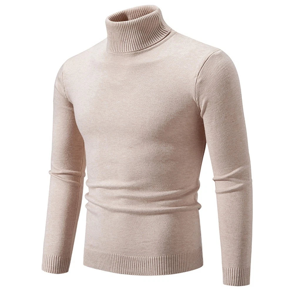 Turtleneck Pullover Sweater for Men - Slim Fit Solid Color Long Sleeve