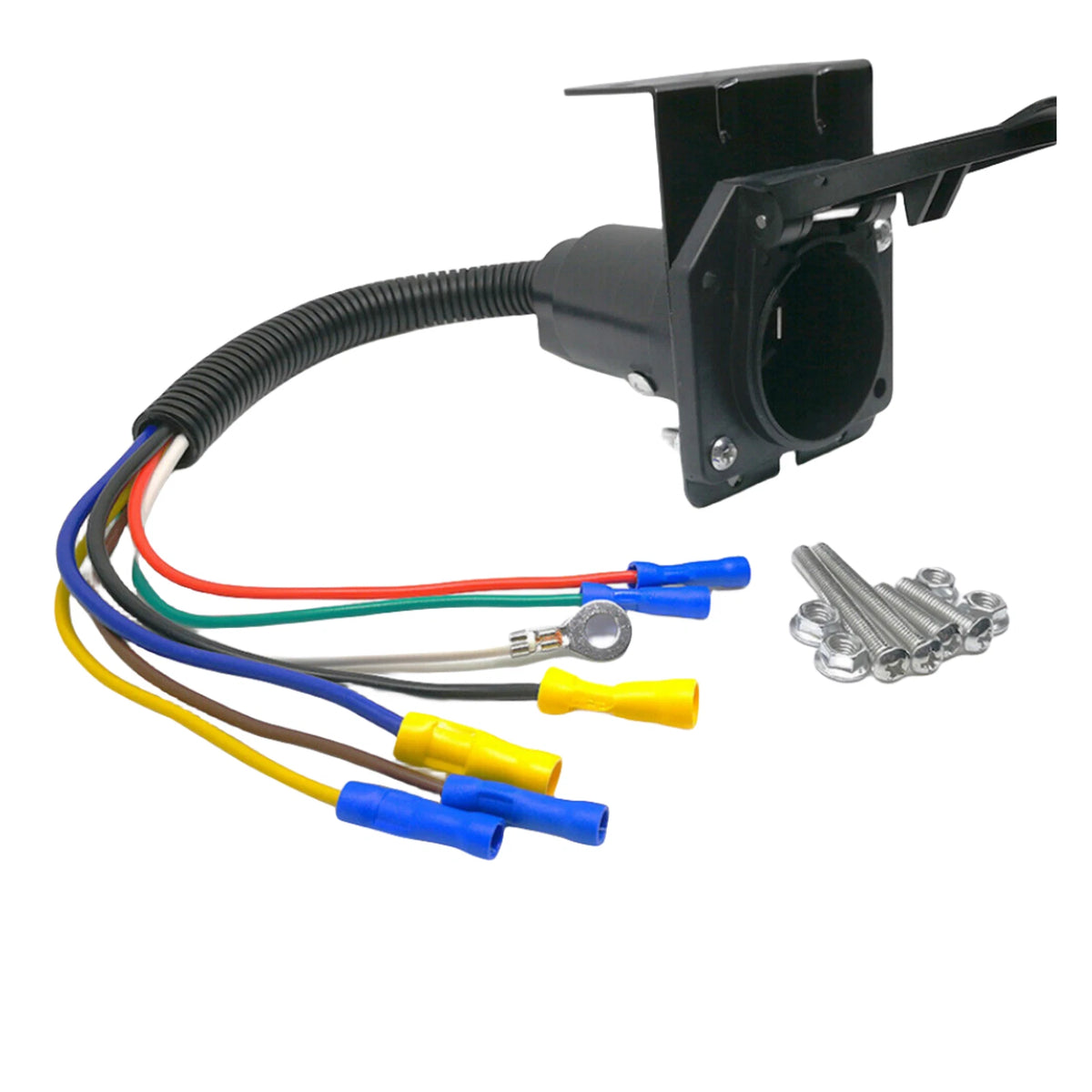 7-Pin 7-Way RV-Style Trailer Connector Socket with Wiring Harness Adapter