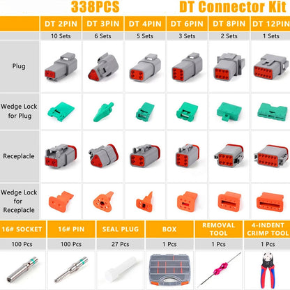 338Pcs DT Connector Kit with Crimping Tools for Automotive Electrical Systems