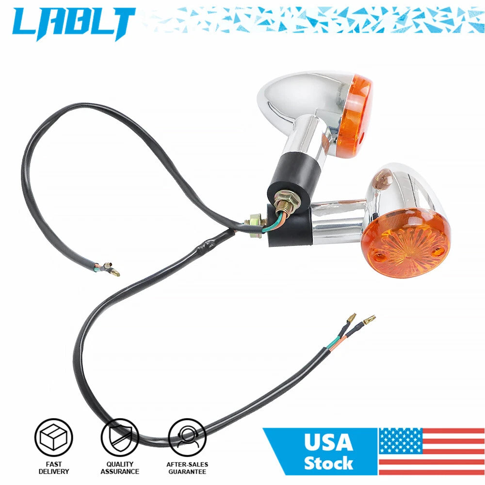 2X Front Rear Turn Signal Blinker Indicator Light for Motorcycle (Amber Chrome)