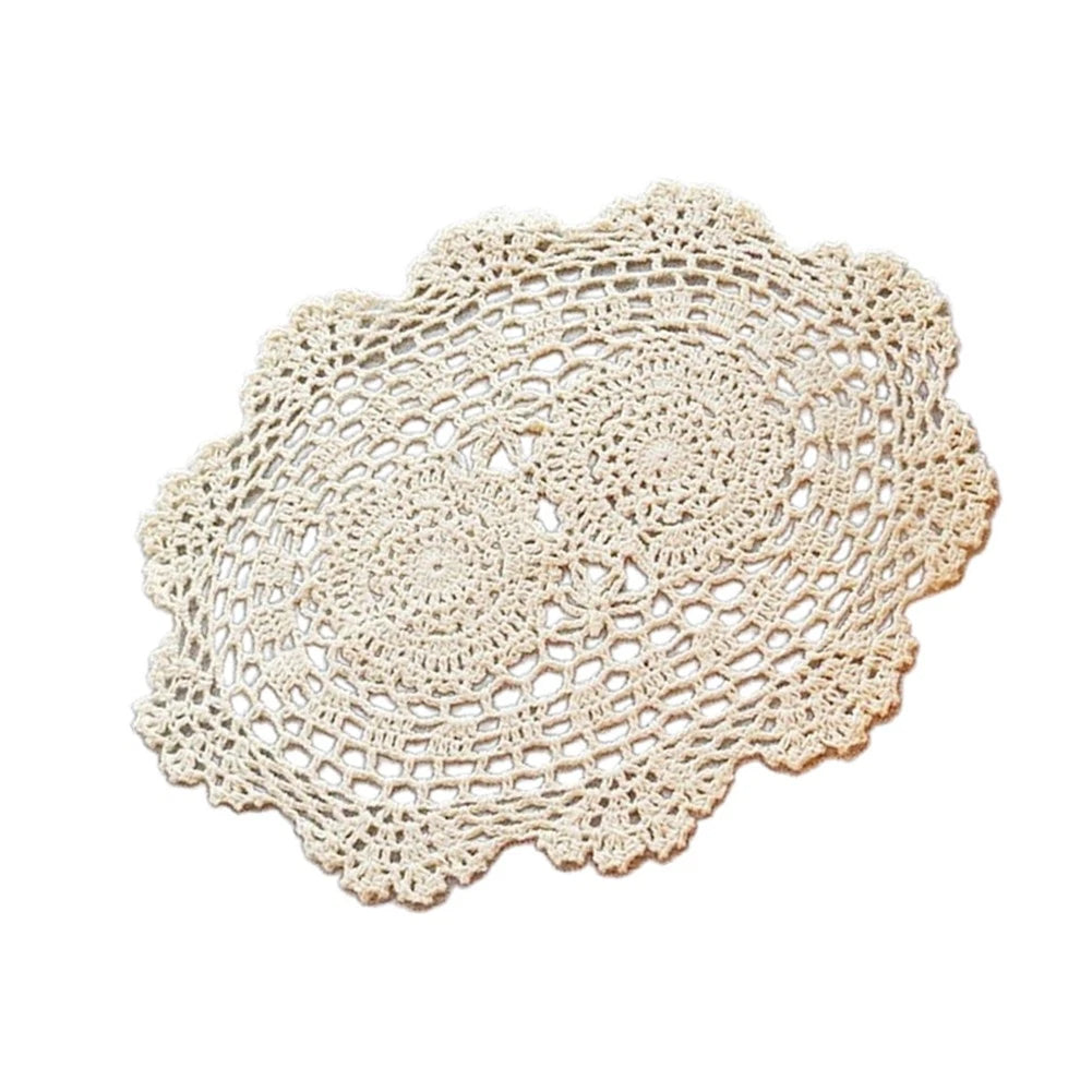 Table Mat for 2022 (25x35cm, Beige/White, Cotton Lace Doilies)